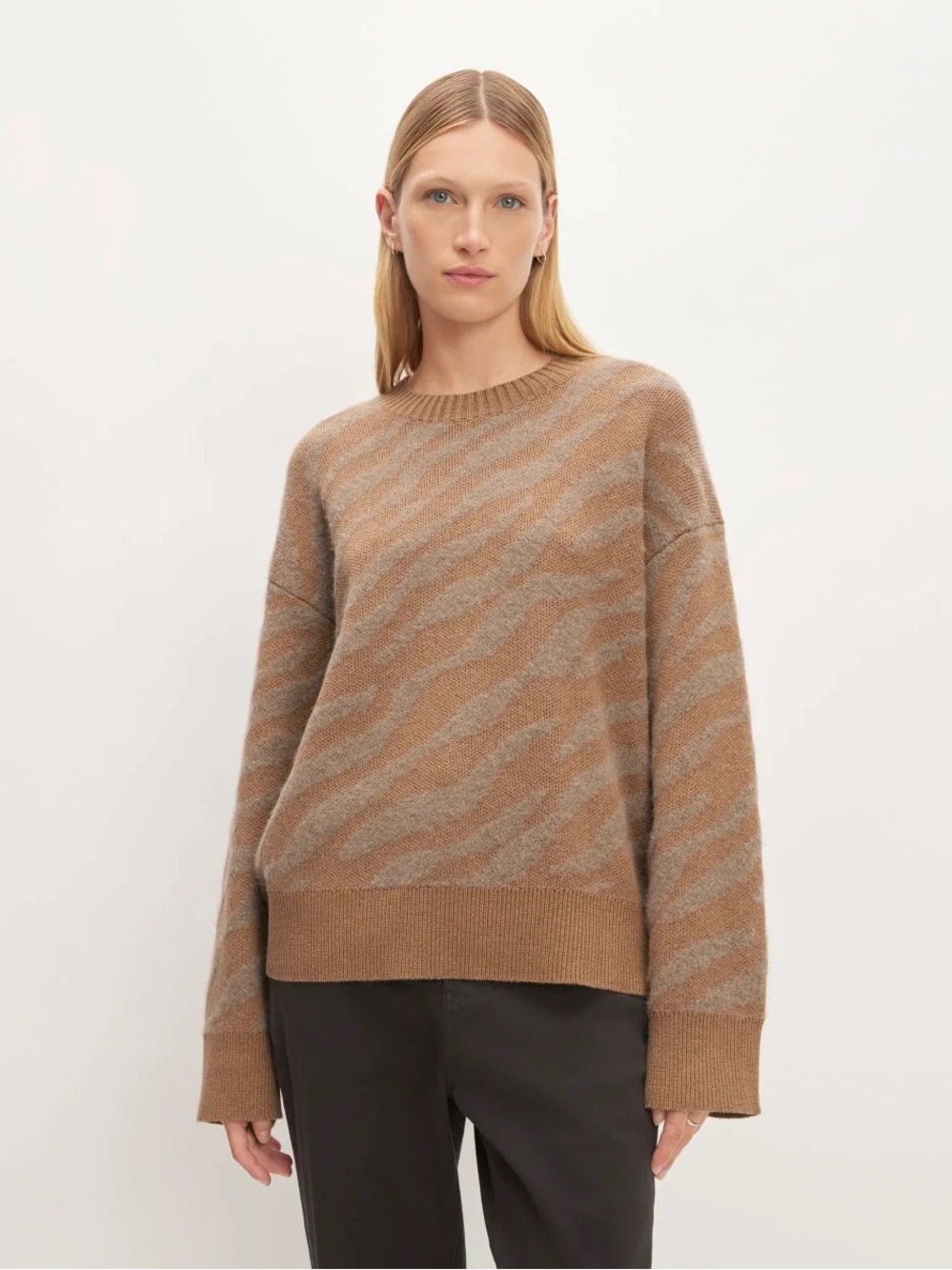$148 EVERLANE The Alpaca Wool Tiger Jacquard Crewneck Sweater, Size MEDIUM